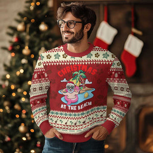 Christmas At The Beach Ugly Christmas Sweater Funny Santa Claus Flamingo Float Chilling TS09 Hibiscus Print Your Wear
