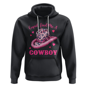 Valentine's Day Hoodie Cupid Find Me A Cowboy Western Heart Leopard Hat TS09 Black Printyourwear