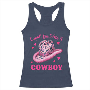 Valentine's Day Racerback Tank Top Cupid Find Me A Cowboy Western Heart Leopard Hat TS09 Navy Print Your Wear