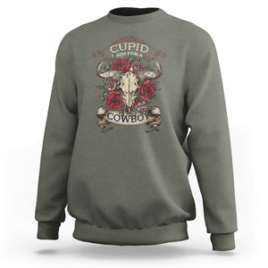 Valentine's Day Sweatshirt Cupid Aim For A Cowboy Western TS09 Military Green Printyourwear