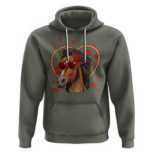 Valentine's Day Hoodie Funny Cute Horse Cowboy Western TS09 Military Green Printyourwear