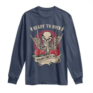 Funny Skeleton Ready To Rock Valentine's Day Long Sleeve Shirt TS09 Navy Print Your Wear
