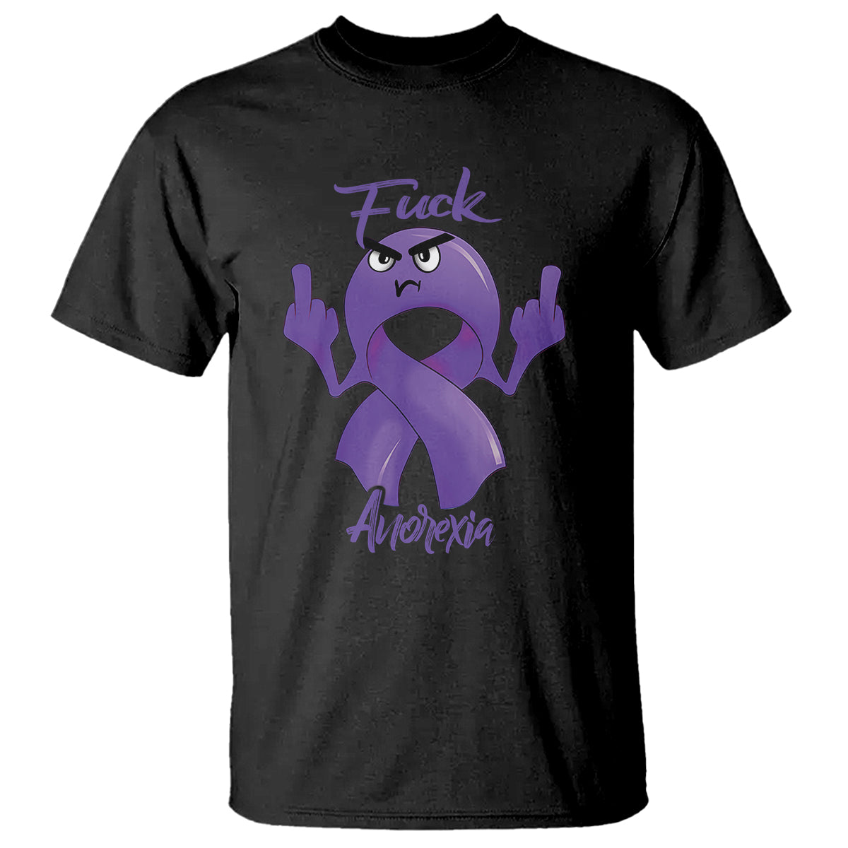 FxxK Anorexia Eating Disorder Purple Ribbon Mental Health Awareness T Shirt TS09 Black Printyourwear