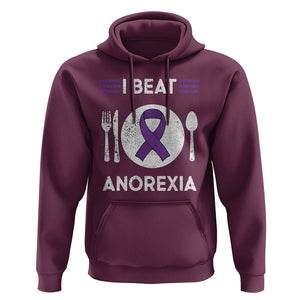 I Beat Anorexia Purple Ribbon Eating Disorder Hoodie TS09 Maroon Printyourwear