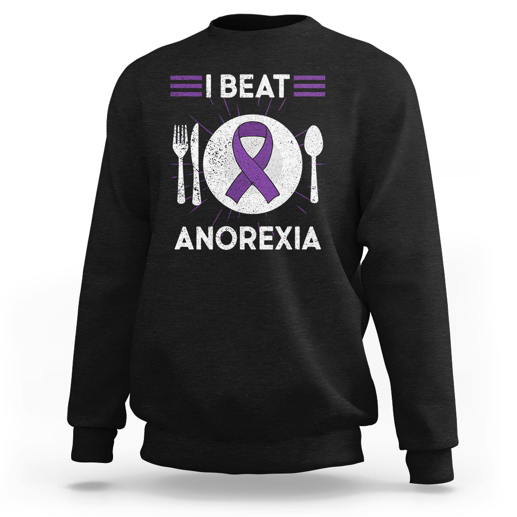 I Beat Anorexia Purple Ribbon Eating Disorder Sweatshirt TS09 Black Printyourwear