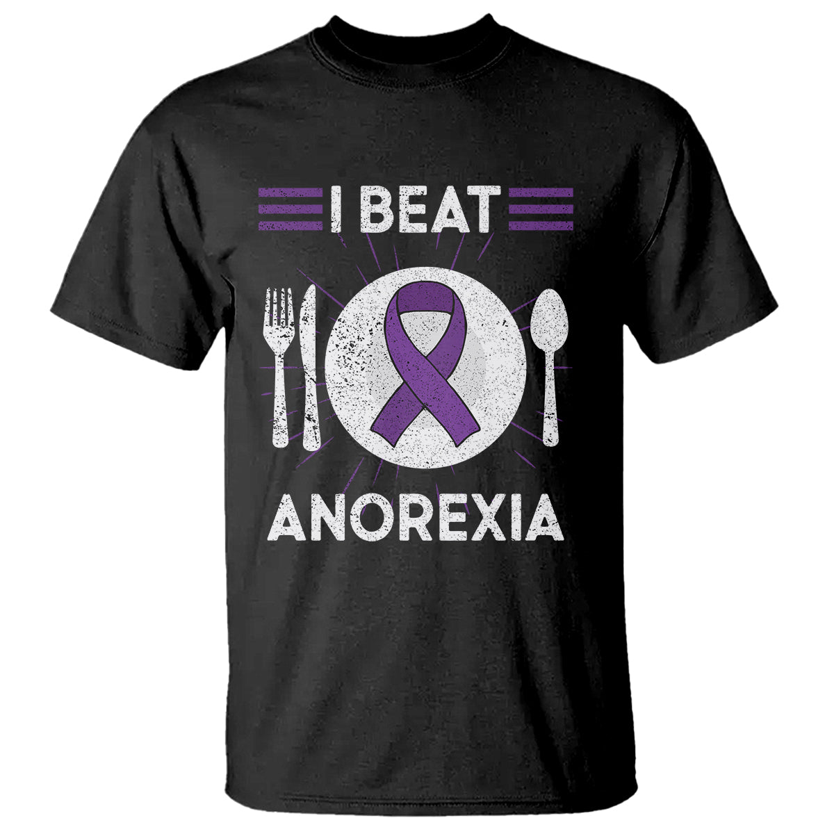 I Beat Anorexia Purple Ribbon Eating Disorder T Shirt TS09 Black Printyourwear