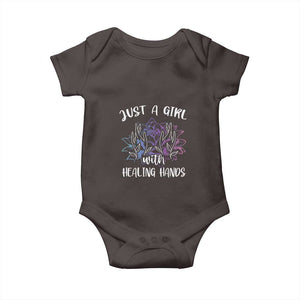 Masseuse Baby Onesie Just a Girl with Healing Hands Massage Therapy TS09 Dark Chocolate Print Your Wear