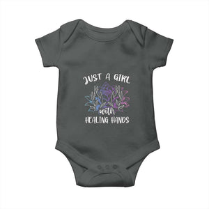 Masseuse Baby Onesie Just a Girl with Healing Hands Massage Therapy TS09 Dark Heather Print Your Wear