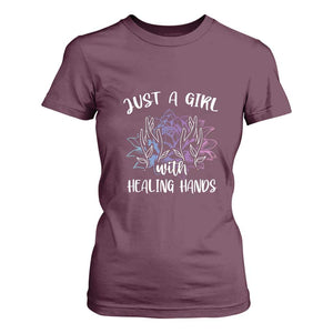 Masseuse T Shirt For Women Just a Girl with Healing Hands Massage Therapy TS09 Maroon Print Your Wear
