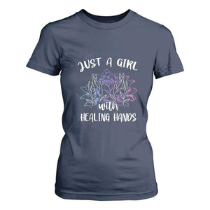 Masseuse T Shirt For Women Just a Girl with Healing Hands Massage Therapy TS09 Navy Print Your Wear