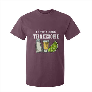 Funny Bartender T Shirt For Kid I Love Good Threesom Salt Lime Tequila TS09 Maroon Print Your Wear
