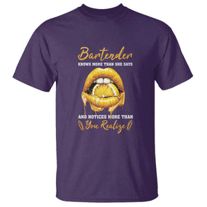 Bartender T Shirt Knows More Than She Says TS09 Purple Print Your Wear