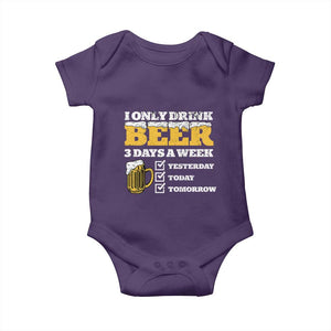 Funny Drinking Baby Onesie I Only Drink Beer 3 Days A Week TS09 Purple Print Your Wear