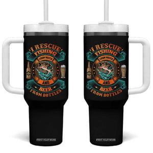 Funny Fishing Drinking Tumbler With Handle I Rescue Fish From Water And Beer From Bottles TS09 One Size: 40 oz Black Print Your Wear