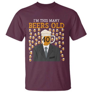 Funny 40th Birthday Drinking T Shirt I'm This Many Beers Old TS09 Maroon Print Your Wear