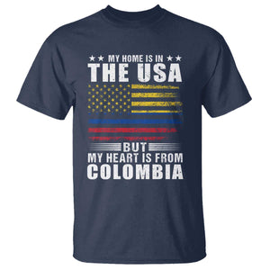 Colombian American T Shirt My Home Is In The USA But My Heart Is From Colombia TS09 Navy Print Your Wear