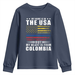 Colombian American Youth Sweatshirt My Home Is In The USA But My Heart Is From Colombia TS09 Navy Print Your Wear