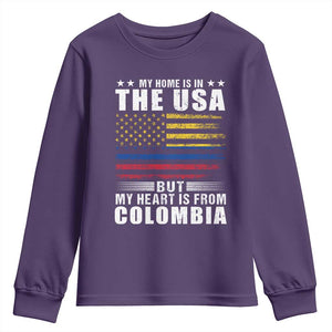 Colombian American Youth Sweatshirt My Home Is In The USA But My Heart Is From Colombia TS09 Purple Print Your Wear