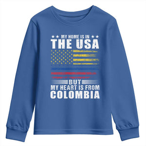Colombian American Youth Sweatshirt My Home Is In The USA But My Heart Is From Colombia TS09 Royal Blue Print Your Wear
