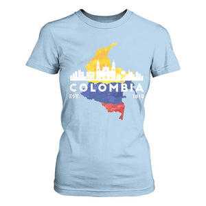 Colombian Pride T Shirt For Women Colombia Est. 1810 TS09 Light Blue Print Your Wear