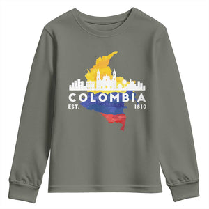 Colombian Pride Youth Sweatshirt Colombia Est. 1810 TS09 Military Green Print Your Wear