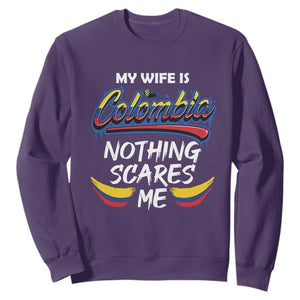 Funny My Wife Is Colombian Sweatshirt Nothing Scares Me Colombia Flag TS09 Purple Print Your Wear