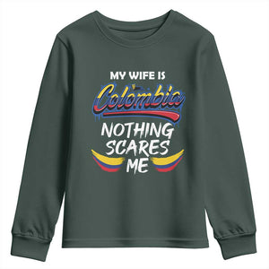 Funny My Wife Is Colombian Youth Sweatshirt Nothing Scares Me Colombia Flag TS09 Dark Forest Green Print Your Wear
