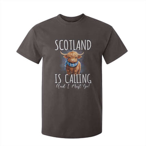 Scotland is Calling and I must Go Highland Cow T Shirt For Kid TS09 Dark Chocolate Print Your Wear