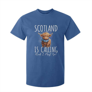 Scotland is Calling and I must Go Highland Cow T Shirt For Kid TS09 Royal Blue Print Your Wear