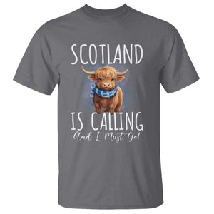 Scotland is Calling and I must Go Highland Cow T Shirt TS09 Charcoal Print Your Wear