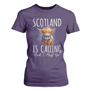 Scotland is Calling and I must Go Highland Cow T Shirt For Women TS09 Purple Print Your Wear