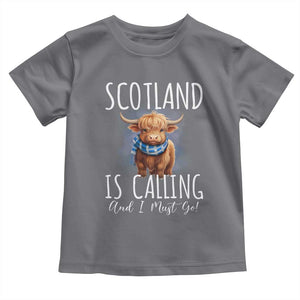 Scotland is Calling and I must Go Highland Cow Toddler T Shirt TS09 Charcoal Print Your Wear