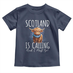 Scotland is Calling and I must Go Highland Cow Toddler T Shirt TS09 Navy Print Your Wear