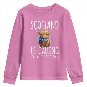 Scotland is Calling and I must Go Highland Cow Youth Sweatshirt TS09 Azalea Print Your Wear
