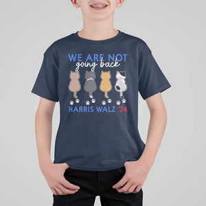 Harris Walz 2024 T Shirt For Kid We're Not Going Back Kamala Cute Cats TS09 Navy Print Your Wear