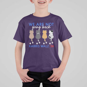 Harris Walz 2024 T Shirt For Kid We're Not Going Back Kamala Cute Cats TS09 Purple Print Your Wear