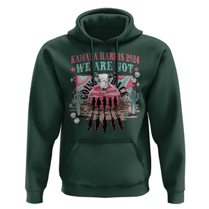 Harris Walz 2024 Hoodie We're Not Going Back Kamala Cowboy Cowgirl TS09 Dark Forest Green Print Your Wear