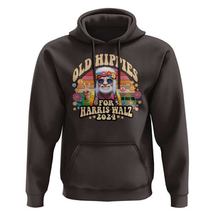 Old Hippies For Harris Walz 2024 Hoodie Kamala Support Groovy Vintage Boho TS09 Dark Chocolate Print Your Wear
