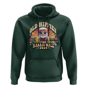 Old Hippies For Harris Walz 2024 Hoodie Kamala Support Groovy Vintage Boho TS09 Dark Forest Green Print Your Wear