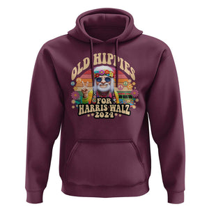 Old Hippies For Harris Walz 2024 Hoodie Kamala Support Groovy Vintage Boho TS09 Maroon Print Your Wear