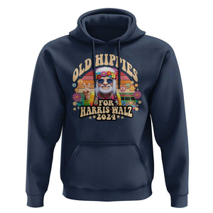 Old Hippies For Harris Walz 2024 Hoodie Kamala Support Groovy Vintage Boho TS09 Navy Print Your Wear