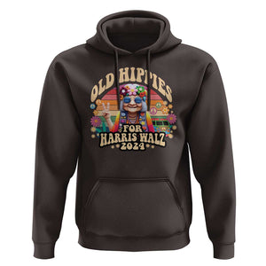 Old Hippies For Harris Walz 2024 Hoodie Kamala Support Groovy Vintage Boho Woman TS09 Dark Chocolate Print Your Wear