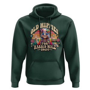 Old Hippies For Harris Walz 2024 Hoodie Kamala Support Groovy Vintage Boho Woman TS09 Dark Forest Green Print Your Wear