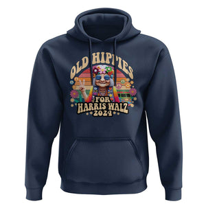 Old Hippies For Harris Walz 2024 Hoodie Kamala Support Groovy Vintage Boho Woman TS09 Navy Print Your Wear