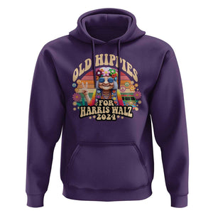 Old Hippies For Harris Walz 2024 Hoodie Kamala Support Groovy Vintage Boho Woman TS09 Purple Print Your Wear