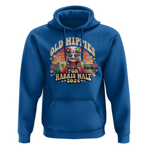 Old Hippies For Harris Walz 2024 Hoodie Kamala Support Groovy Vintage Boho Woman TS09 Royal Blue Print Your Wear