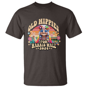 Old Hippies For Harris Walz 2024 T Shirt Kamala Support Groovy Vintage Boho Woman TS09 Dark Chocolate Print Your Wear