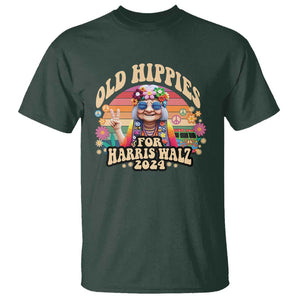 Old Hippies For Harris Walz 2024 T Shirt Kamala Support Groovy Vintage Boho Woman TS09 Dark Forest Green Print Your Wear