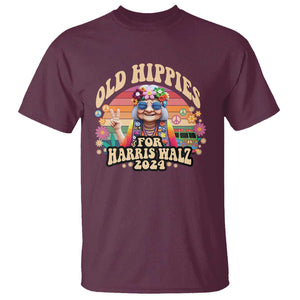 Old Hippies For Harris Walz 2024 T Shirt Kamala Support Groovy Vintage Boho Woman TS09 Maroon Print Your Wear