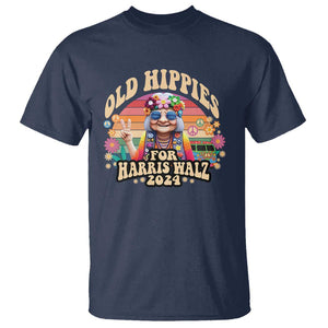 Old Hippies For Harris Walz 2024 T Shirt Kamala Support Groovy Vintage Boho Woman TS09 Navy Print Your Wear